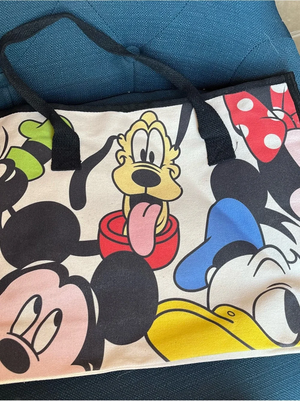Scott Multicolor Cartoon Canvas Tote Bag with Black Handles